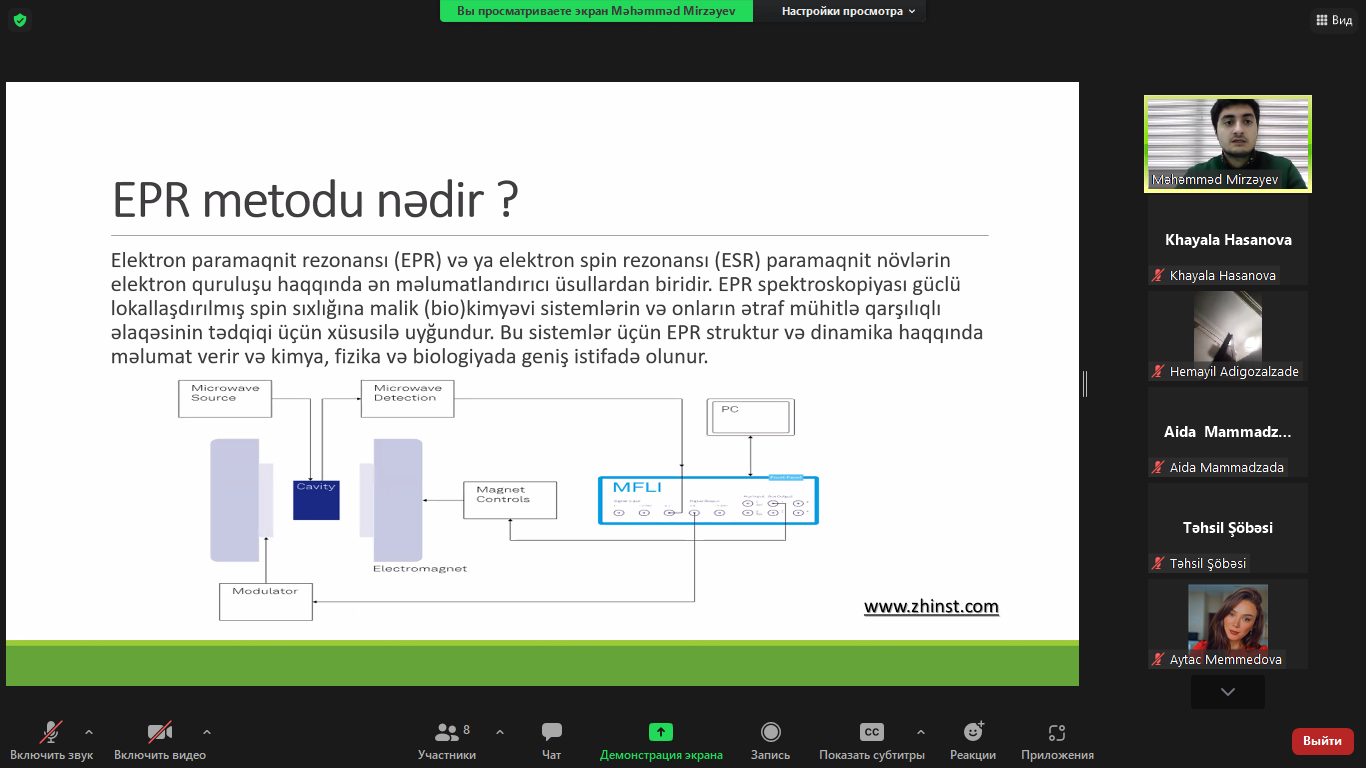 A presentation by a graduate student was heard at the Institute of Biophysics